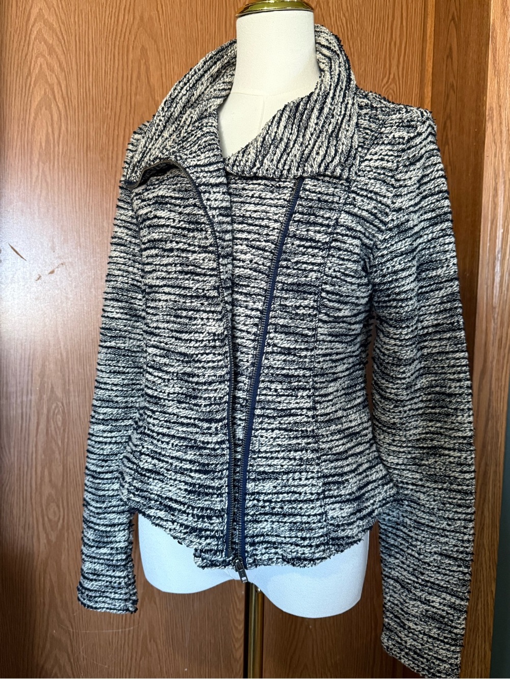 Maurices Dark Blue and White Knit Zip-Front Blazer